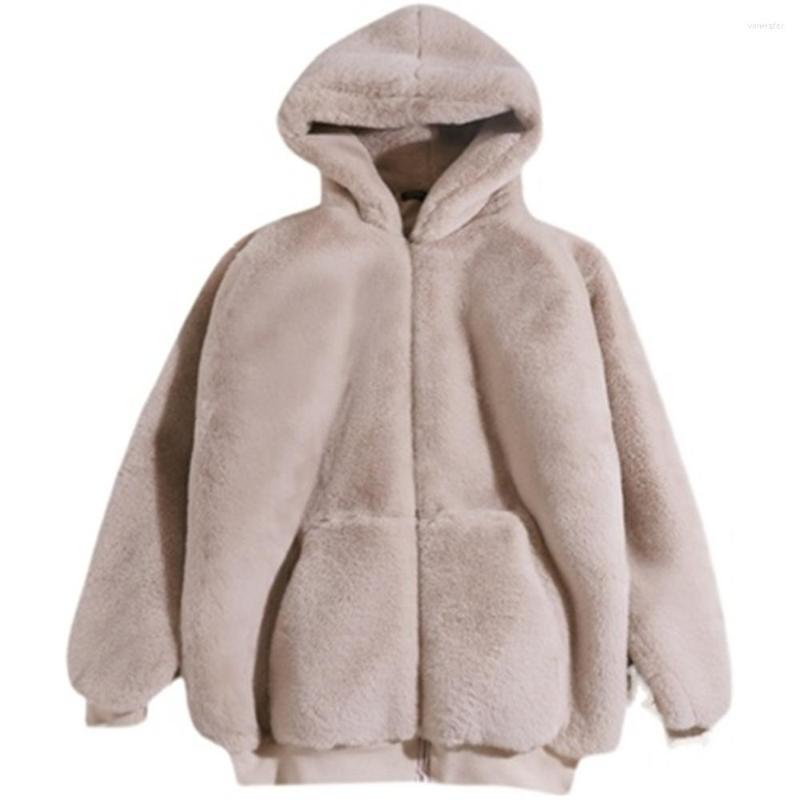 

Women' Fur Winter Women Jackets Hoodies Casual Trendy Warm Female Faux Coats Thick Imitation Mink Lady Outerwear Woman, Beige