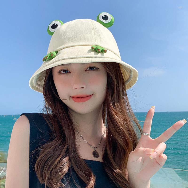 

Berets JP Style Bell-shaped Cartoon Frog Eyes Paws Cute Parent-Child Bucket Hat Adult Kids Universal Shade Panama Fisherman Caps F216, Black