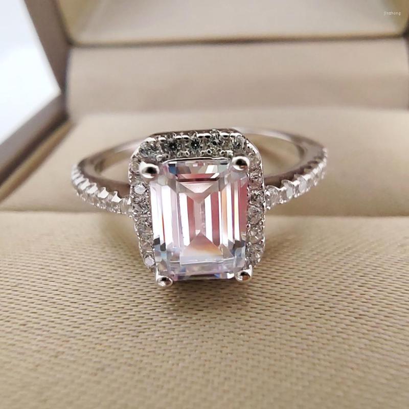 

Cluster Rings Luomansi 1 2CT 6X8MM Emerald Cut Rectangular Moissanite Ring Passes Diamond Test - S925 Silver Jewelry Wedding Gift