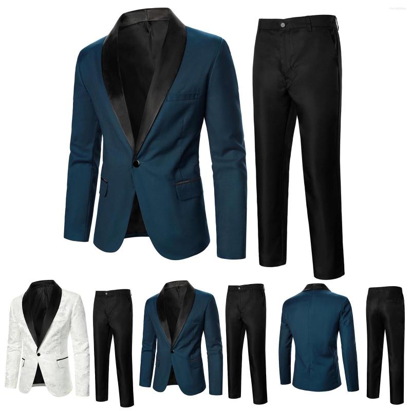 

Men' Tracksuits Mens Formal Wedding Prom Graduation Casual Large Collar Premium Stretch Slim Fit Classic Tuxedo Blazer And Pants Two Piece, White