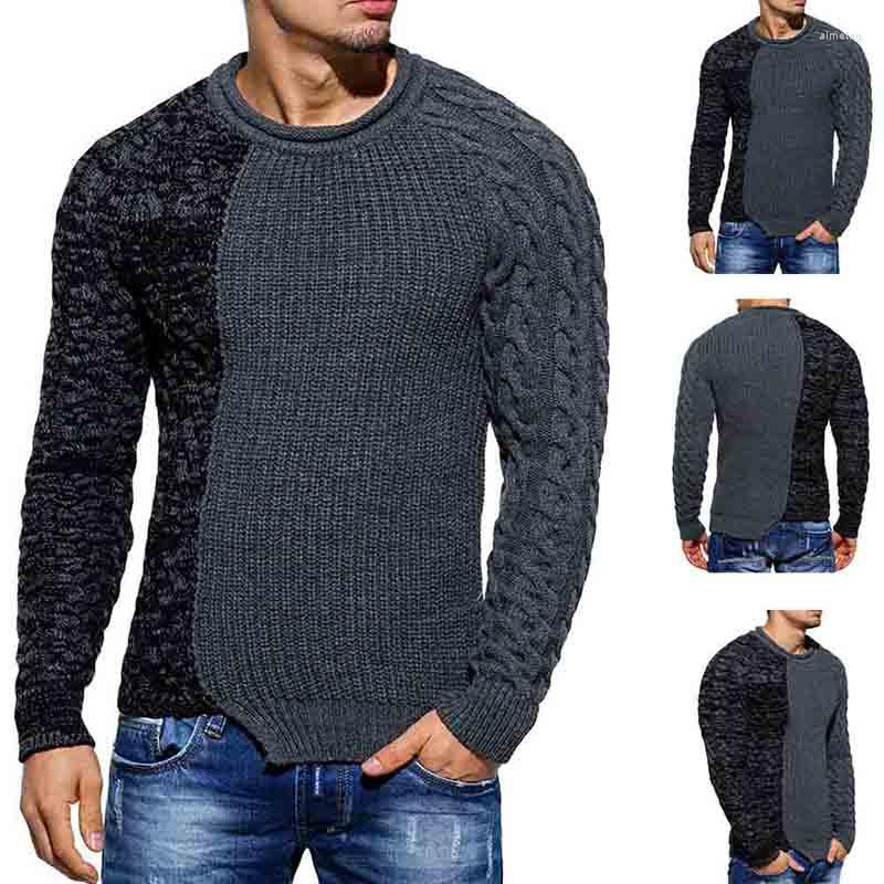 

Men's Sweaters 2022 Men's Fashion Trend Sweater Autumn And Winter Two Seasons Round Neck Pull Color Matching Slim Knit, Gray