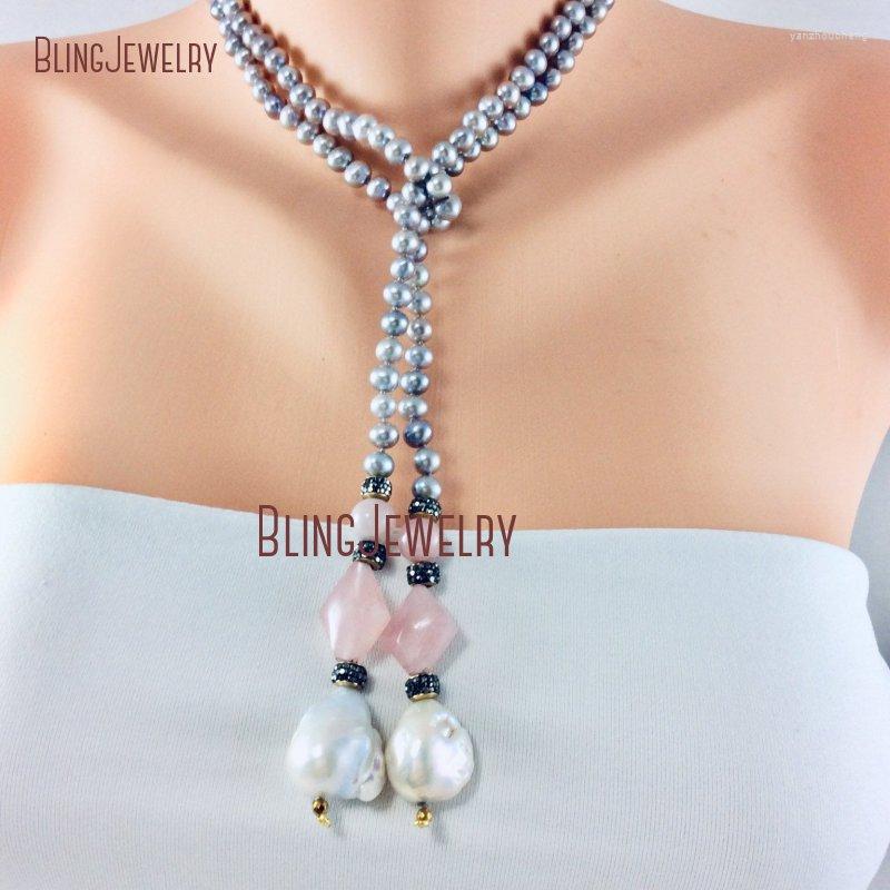 

Choker Pastel Pearl Lariat Necklace Rose Quartz Baroque Versatile NM31701