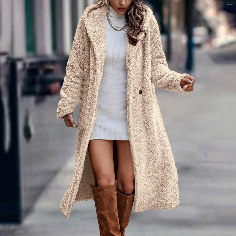 

Women' Jackets Womens Fleece Winter Coats Button Lapel Hooded Long Jacket, Khaki
