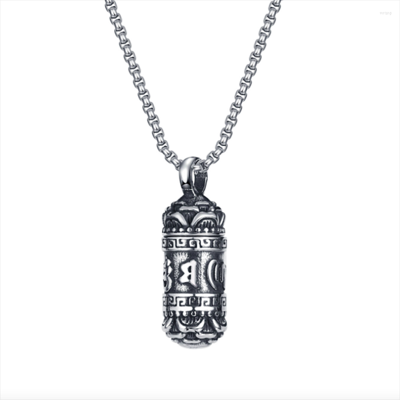 

Pendant Necklaces Tibetan Buddhism Meditation Stainless Steel Commemorative Cremation Ashes Cylinder Container Necklace