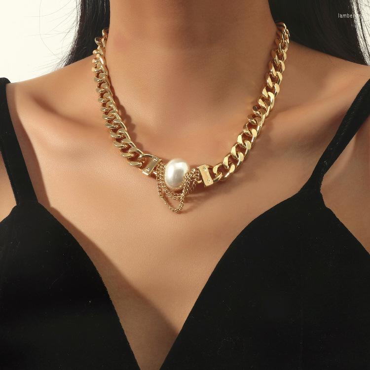 

Choker ORNAPEADIA Hip Hop Chain Pearl Necklace For Women Geometric Concentric Lock Pendant Fashion Alloy Wholesale