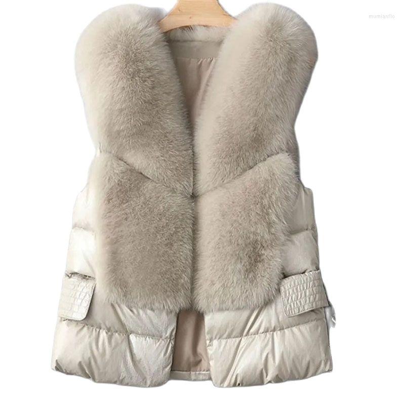 

Women' Vests Winter Short Women' Down Cotton Vest Jacket Imitate Fur Collar Splicing Slim Keep Warm Women Wear Waistcoats Outside, Black