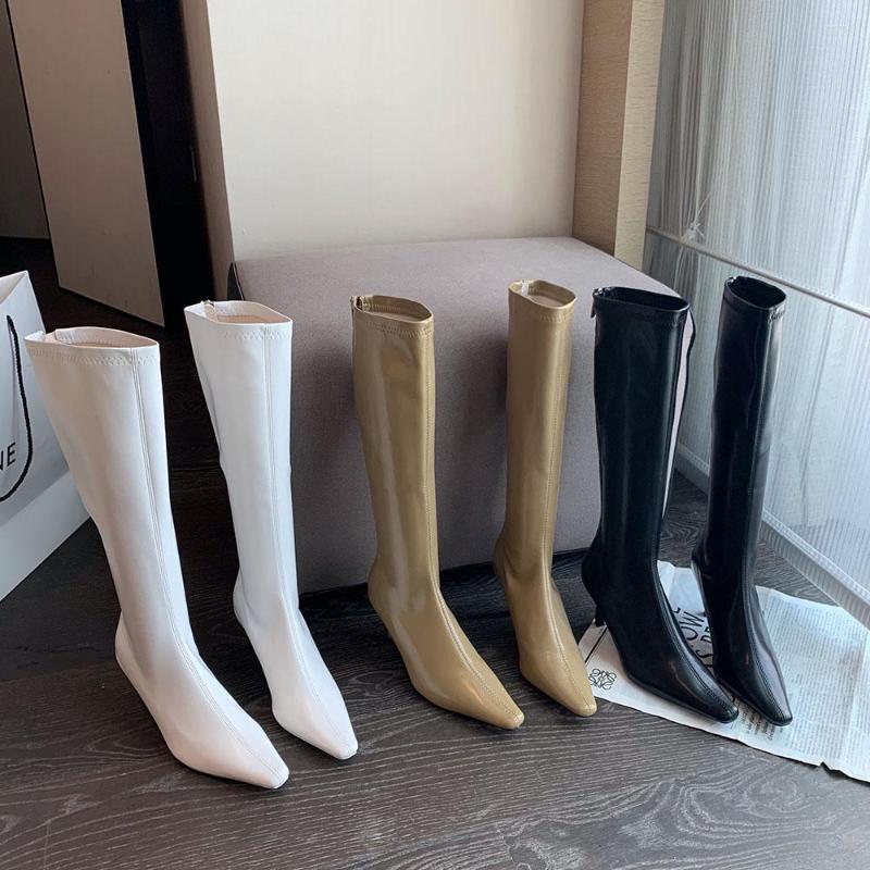 

Boots Pointed Toe Women Sock Booties 2022 Arrivals Dress Shoes Thin High Heels White Khaki Black Back Zipper Winter Party Pumps