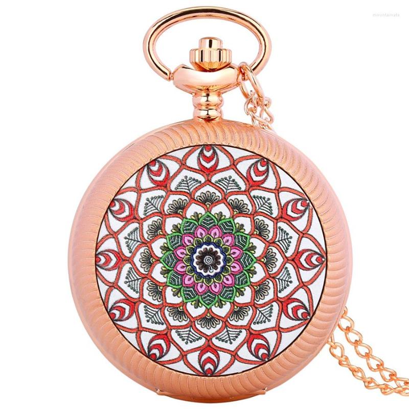 

Pocket Watches Lucky Turntable Time To Run Pattern Quartz Watch Rose Gold Flower Design Rotate Necklace Pendant Men Women Clock Gifts