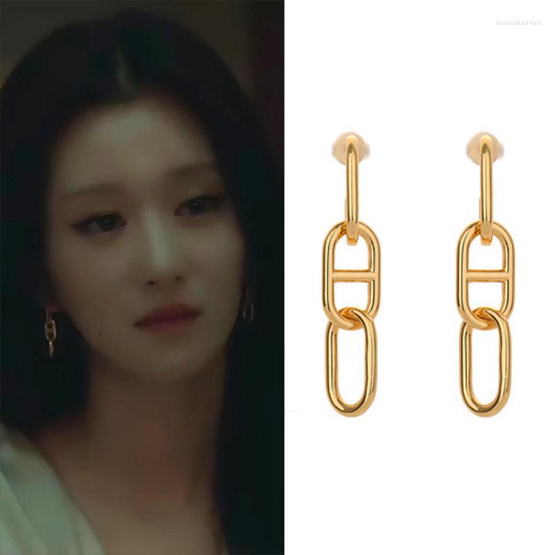

Dangle Earrings 925 Silver Needle Fashion Jewelry Meatal Square Korean Drama Metal Golden For Women Anniversary Gift Party