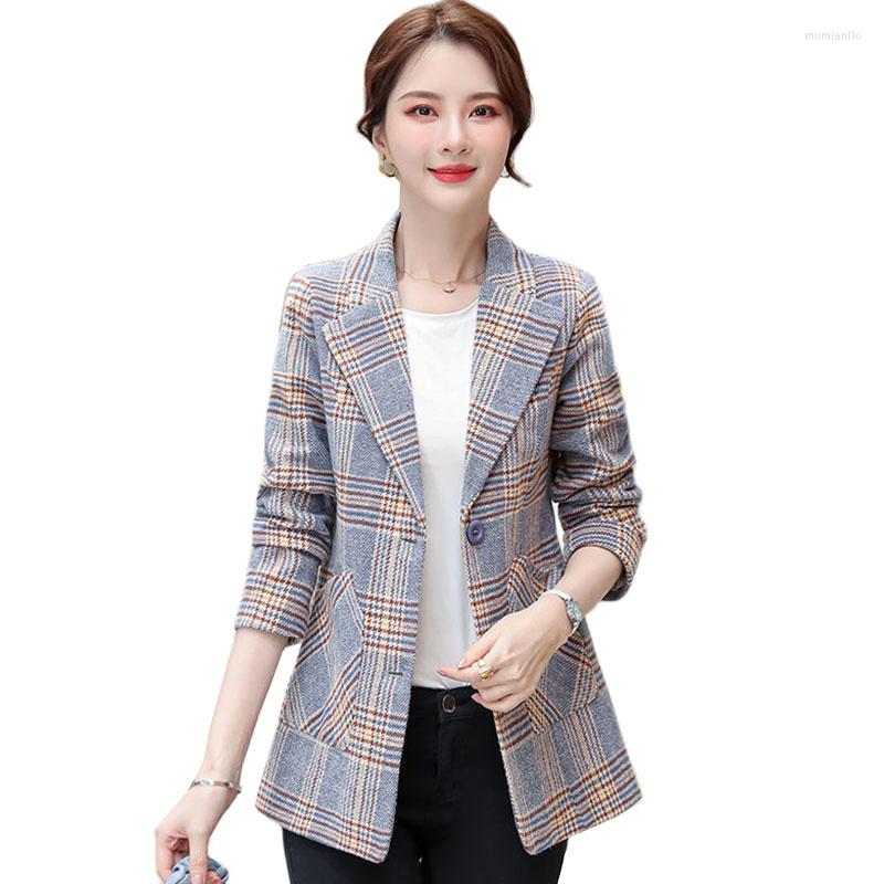 

Women's Wool 2022 Fashion Autumn Winter Women's Plaid Woolen Coat Casual Blazer Female Jackets Warm Outerwear Tops, Blue