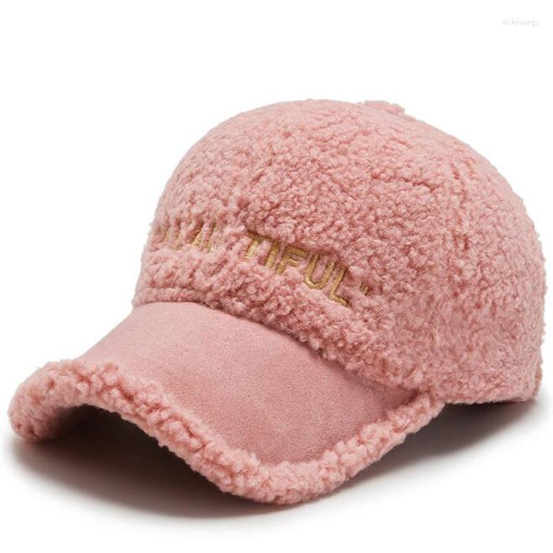 

Ball Caps 2022 Winter Women's Cute Plush Hat Baseball For Women Adjustable Size Trendy Teddy Velvet Hats Girl Fluff Lamb Wool Cap, Black