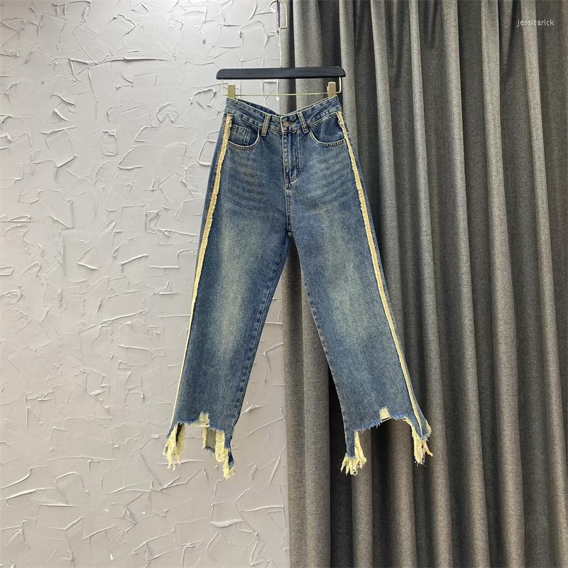 

Women' Jeans Fashion Women' Denim Pants 2022 Autumn Loose Personality Washed Worn Woman Female Jean Casual Wide-Leg Trousers Mujer, Retro blue
