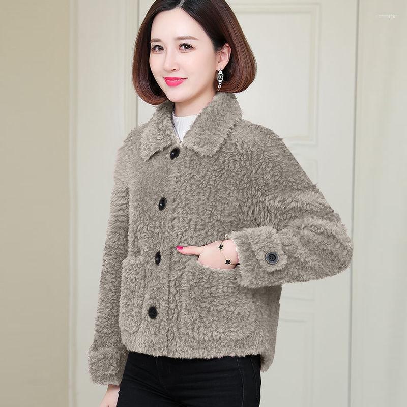 

Women's Fur Winter Short Lamb Wool Coat 2022 Grain Fleece High-end Imitation Jacket Solid Color Single-breasted Warm Outwear, Red