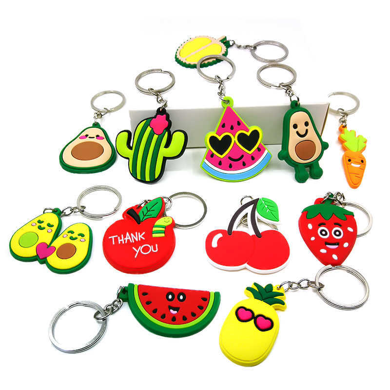 

Fashion keychainsKeychains Lanyards 1PCS PVC Keychain Colorful Sweet Keyring Charms Accessories Plants Flower Apples Vegetables Shape Key Bag pendants Trinkets