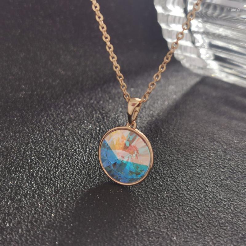 

Pendant Necklaces Austrian Crystal 14MM Fashion Round Bella RIVOLI Stone Necklace For Women Elegant Party Wedding Jewelry