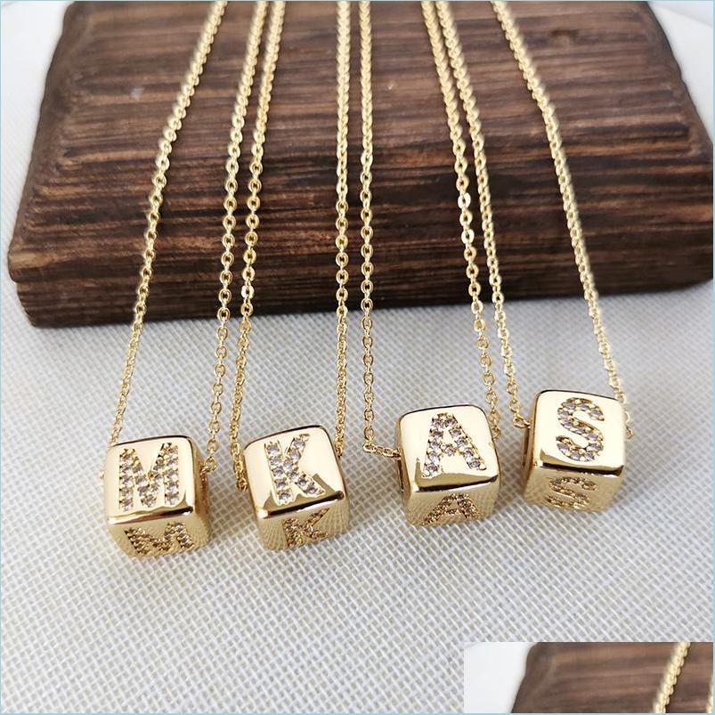 

Pendant Necklaces Cz Micro Pave Initial Alphabet Letter Az Cube Loose Spacer Beads Charm Pendant Jewelry Fashion Women Necklace Gift Dhps2