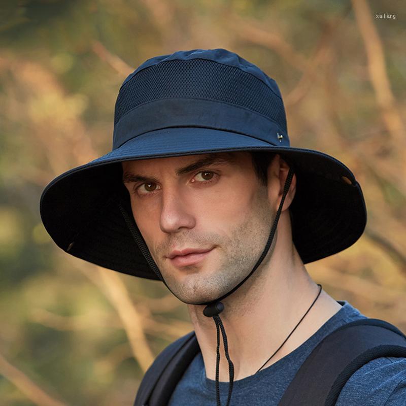 

Berets Men's Outdoor Fisherman Hats Summer Mesh Breathable Suncaps UV Protection Bucket Hat Sun Cap, Black