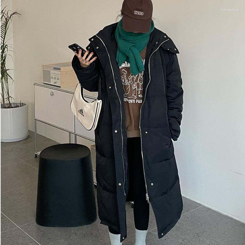 

Women's Down Winter Loose Large Size Over The Knee Long Thick Padded Coat Was Thinner Hooded Jacket Woman Parkas, Black