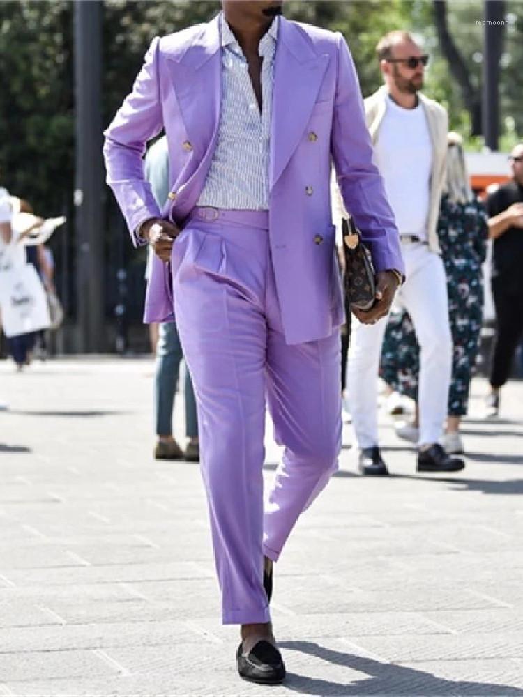 

Men's Suits Men's & Blazers Purple Men Suit 2 Pieces Causal Blazer Pants Double Breasted Work Wear Uniform Printed Wedding Business, Navy blue