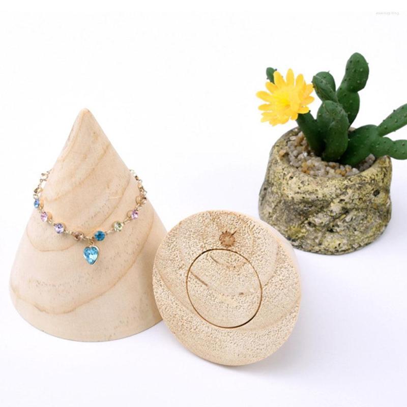 

Jewelry Pouches Cone Natural Wood BangleJewellery Display Stand Rack Storage Watch Holder