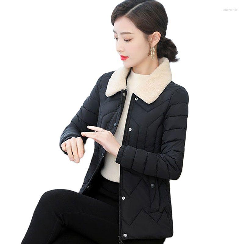 

Women's Trench Coats Cotton Clothes Women's Coat Autumn And Winter Down CottonImitate Lamb Hair Lapel Single-Breasted Light Feminine, Green