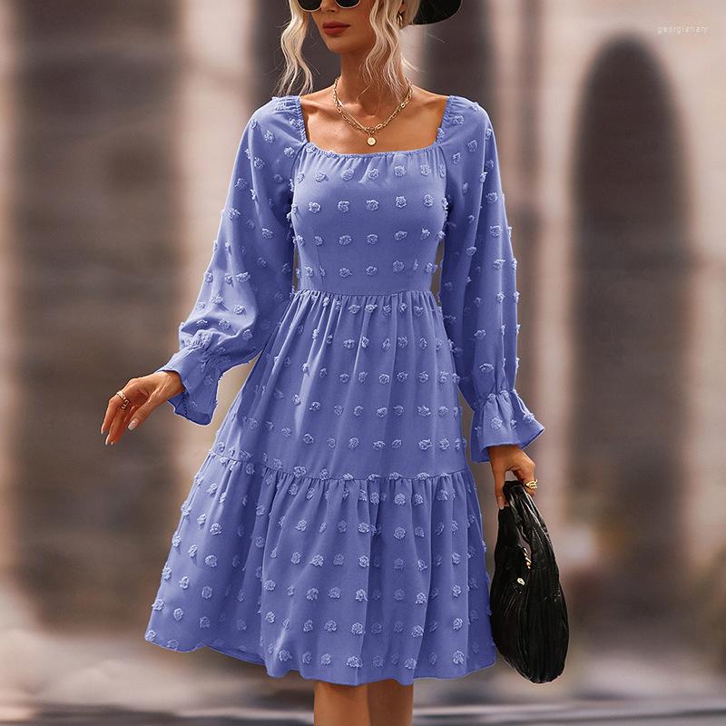 

Casual Dresses -5XL For Women Autumn Winter Long Sleeve Polyester Solid Color Square Collar Knee-length Dress Woman, Black