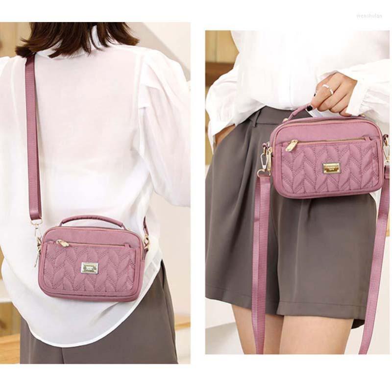 

Evening Bags Winter Fashion Ladies Commuter Shoulder Bag Simple Solid Color Multi-Layer Mobile Phone Nylon Lightweight Female, Black