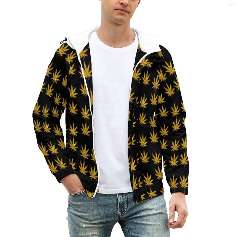 

Men' Jackets Gold Men Leaves Design Print Warm Winter Coats Kawaii Hooded Casual Windbreak Outdoor Jacket Plus Size, Style-3