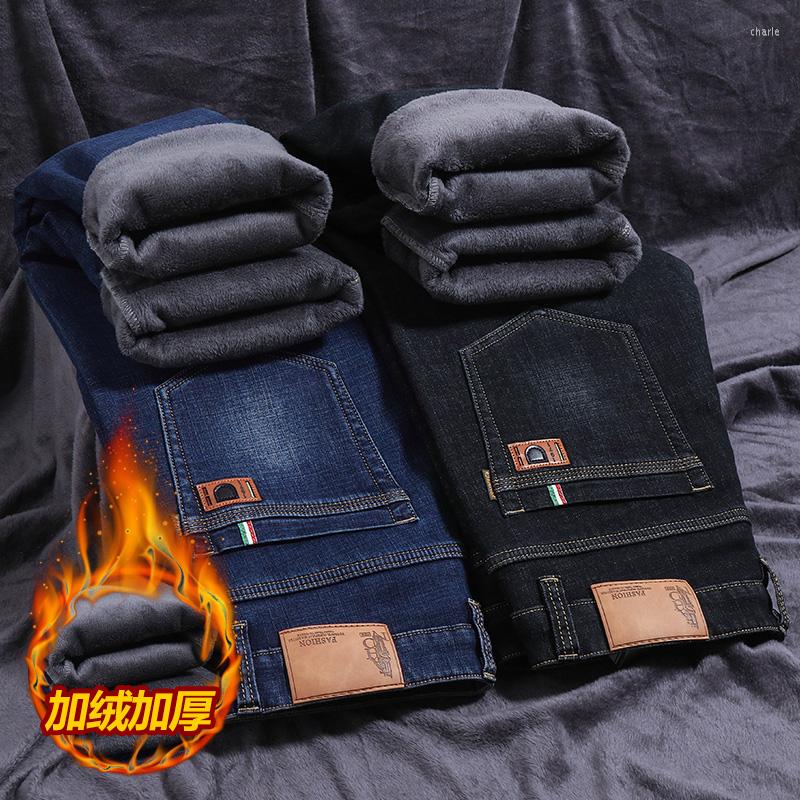 

Men's Jeans Winter Business High End Casual Plush Classic Unisex Men's Loose Straight Thickened Pants Blue Black2022