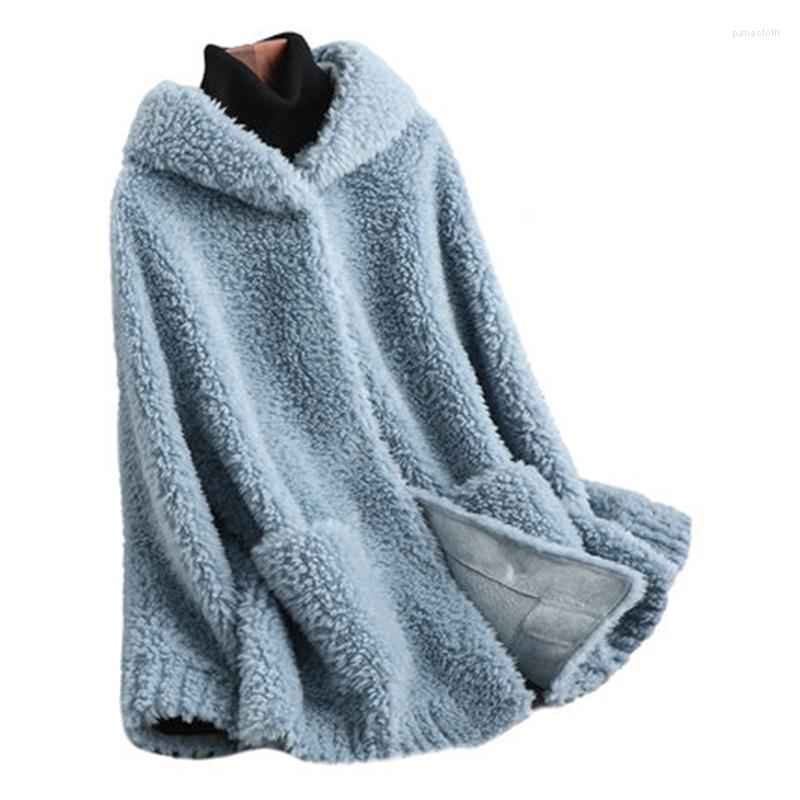 

Women's Fur 2022 Winter Women's Long Coats Double Face Female Overcoats Sheep Shearing Trendy Loose Lady Clothing Outerwear Mujer, Blue