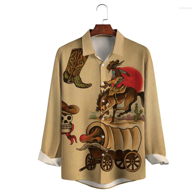 

Men' Casual Shirts Culture Collection Cowboy Boots Horse Pattern Lapel Long Sleeve Print Shirt Top, Sky blue
