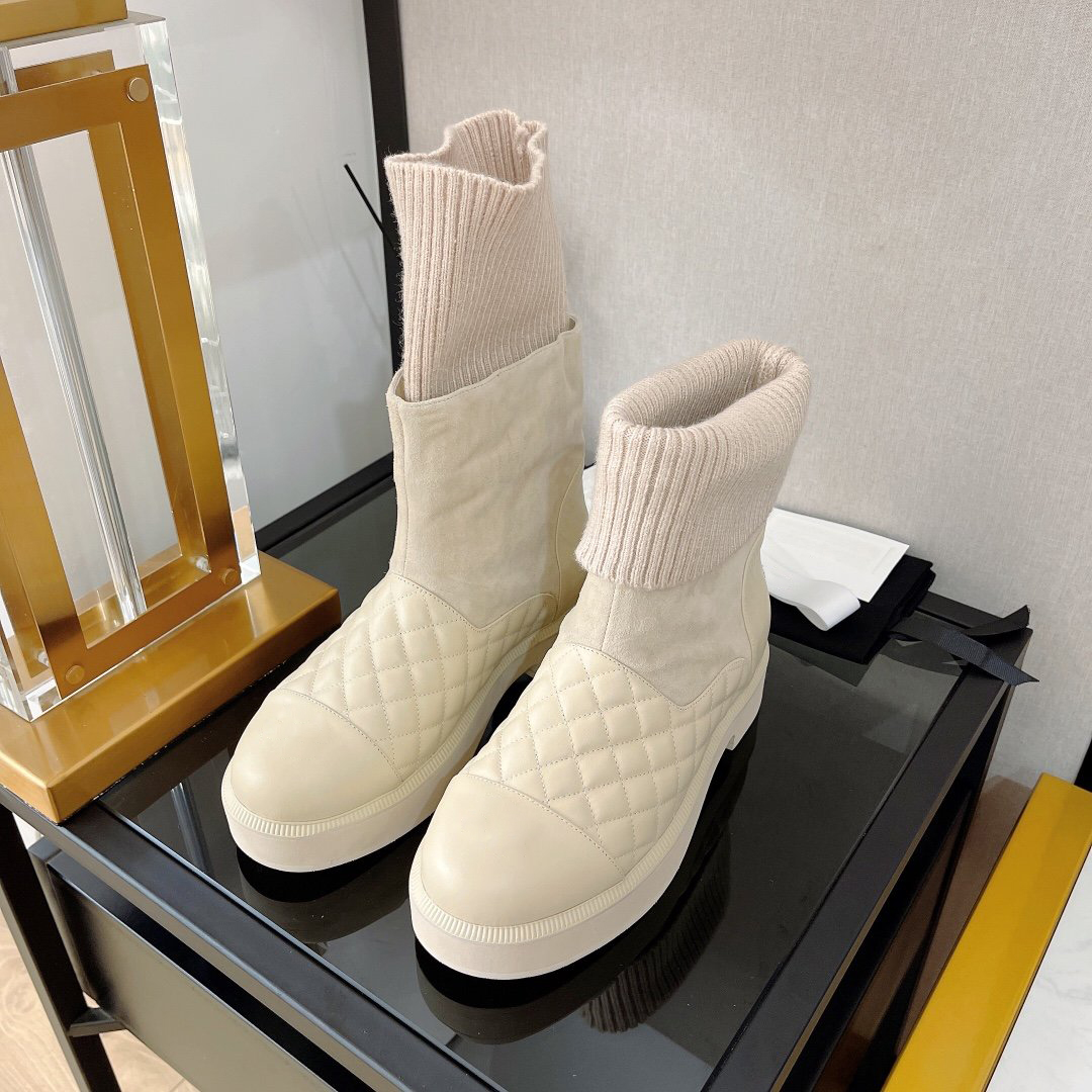 

Women's shoes luxury designer brand sneaker small Xiangling socks ankle suede stitching wool boots boot can be turned down two kinds of wear, As picture 1