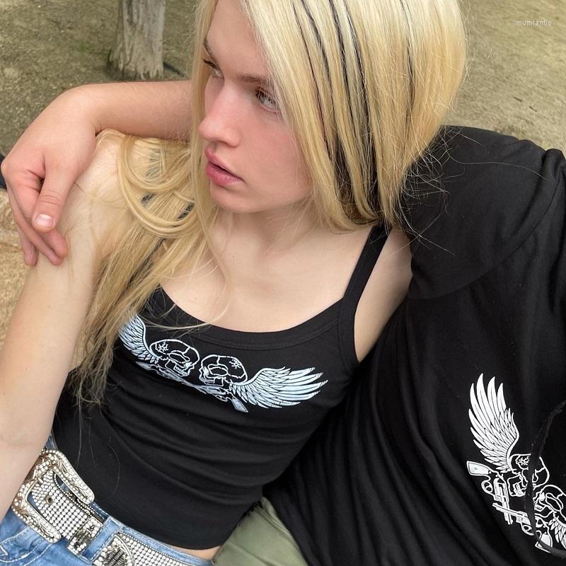 

Women' Tanks Skull Sexy Camis Top Vintage Punk Fairy Grunge Graphic Print Crop Summer Casual Y2k Clothing Gothic Emo Girl Corset Tank, Black
