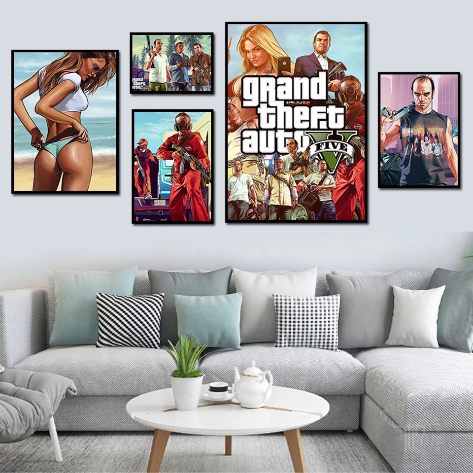 

Poster Metal Painting Wall Art Grand Theft Auto V Game Wallpaper Sexy girl Prints Bar Man Cave Wall Sticker Mural Bedroom Decoration
