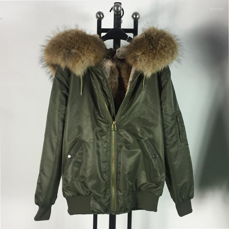 

Women' Fur Comfortable Warm Winter Natural Raccoon Collar Jacket With Faux Inside Bomber Coat, Picture shown