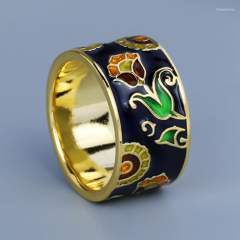 

Cluster Rings Vintage Ring Foe Women's 925 Silver Stamp Elegant Black Floral Jewelry Handmade Enamel Engagement Couple