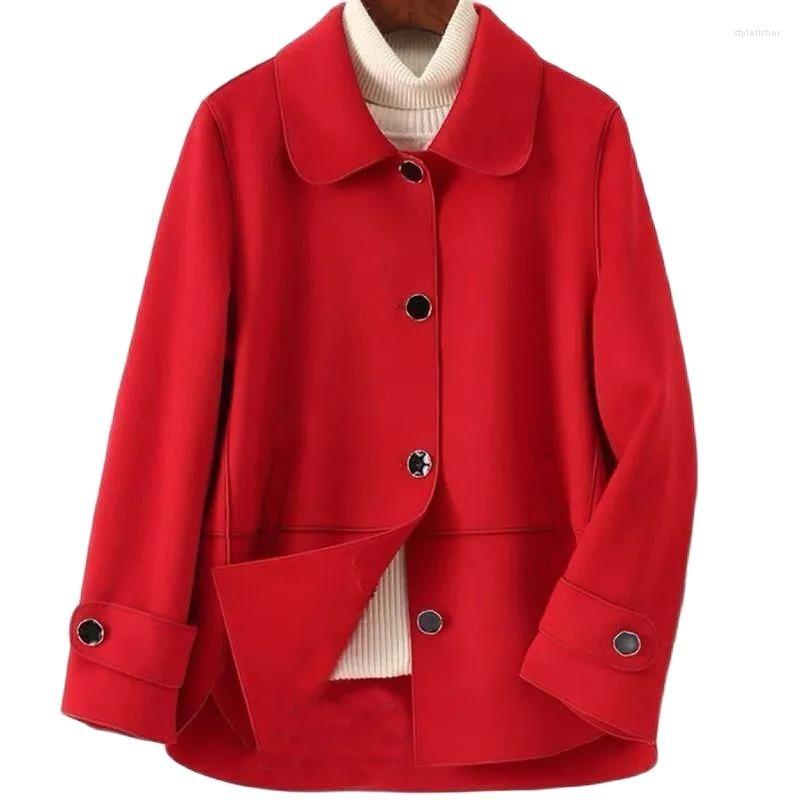 

Women' Wool 2022 Autumn Winter High-End Pair Noodle Velve Ladies Woolen Cloth Overcoat Short Single-Breasted Little Guy Slim Female Coat, Black