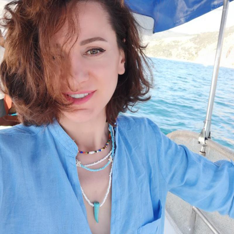 

Choker Bohemian Beach Beaded Necklace Women Colorful Seed Beads Turquoise Pendant 3pcs Set Femme Party Trendy Jewelry Gift