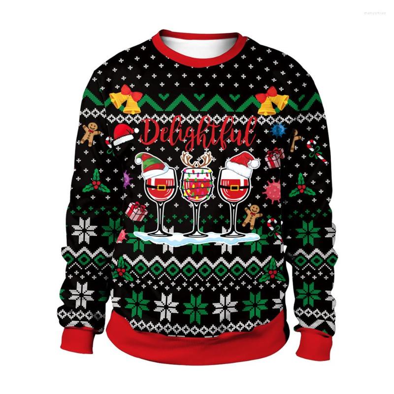 

Men's Sweaters Men Women Ugly Christmas Sweater Couple Xmas Jumpers Tops 3D Gifts Hat Bell Wineglass Printed Holiday Party Sweatshirt, Sb102-126
