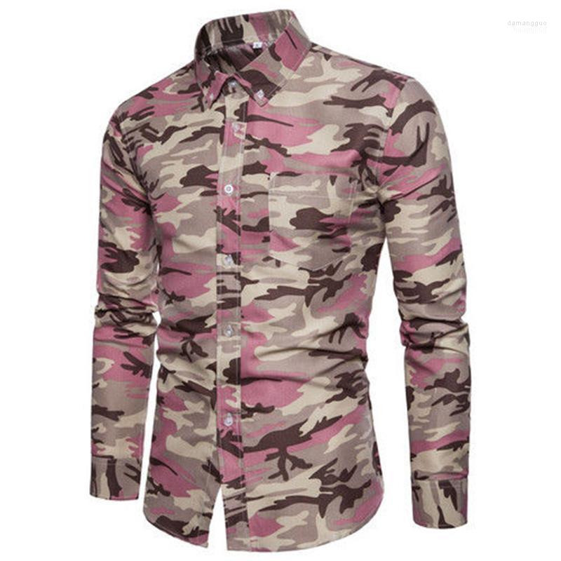 

Men's Casual Shirts Men's Fashion Men Camo Printed Male Long Sleeve Turn Down Collar Shirt Man Tops Camouflage Clothes, Color 3