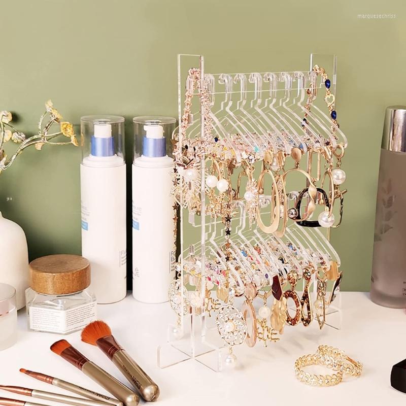

Jewelry Pouches R2LE Double-layer Earrings Necklace Display Stand Clear Acrylic Holder Bracelet Organizer For Women Girls