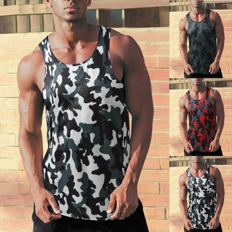

Men's Tank Tops Summer Camouflage Vest Men's Top Breathable Bodybuilding Tee Gym Sleeveless Men T-shirt Fashion Crew Neck Fitness, Wine-a