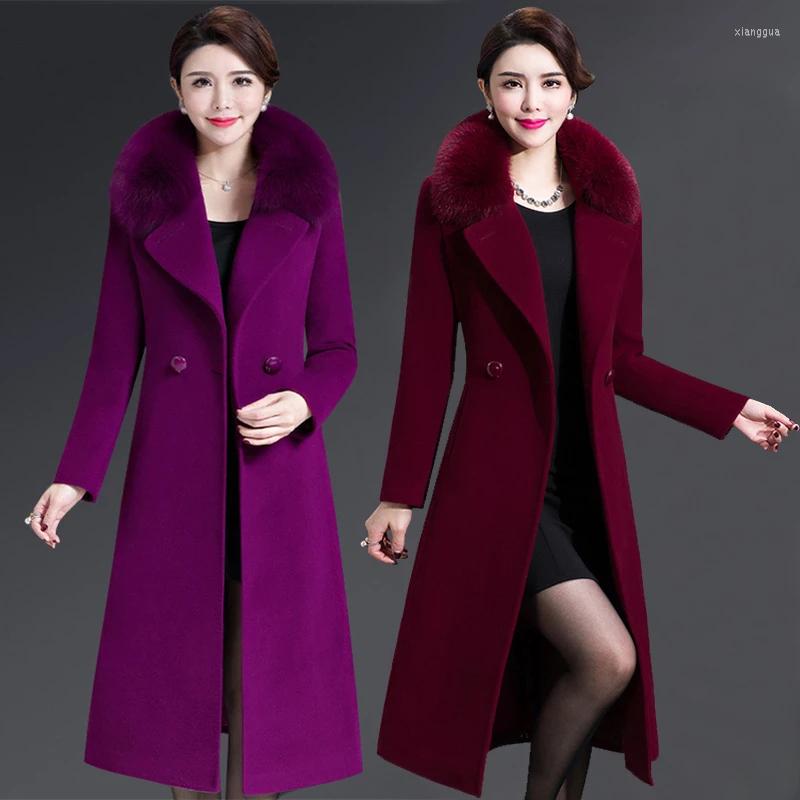 

Women's Wool 2022 Autumn Winter Double-Sided Cashmere Coat Women Jacket Middle-aged Faux Fur Collar Coats Female Outerwear R543, Purple