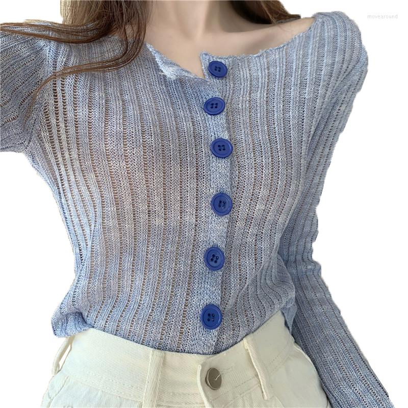 

Women' Knits Women' Thin Sweater Cardigan Coat Spring Summer Long-Sleeved Single-Breasted Knitted Sun Protection Clothing Tops W377, Blue