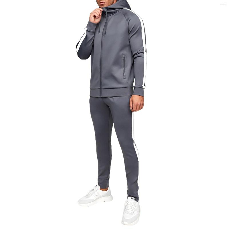 

Men's Tracksuits Prom Tux Male Casual Solid Two Piece Suit Zipper Pocket Raglan Sleeve Hoodies Drawstring Pants 4 Men, Black