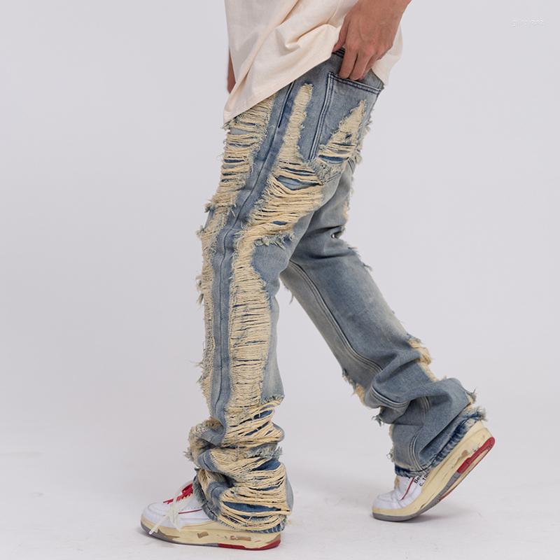 

Men's Jeans E BOY Harajuku Ripped Frayed Hole Blue Washed Pants For Men And Women Pockets Streetwear Casual Baggy Denim Trousers