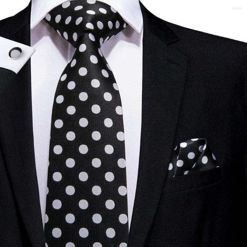 

Bow Ties Hi-Tie Est Design Polka Dots Mens Black Causal Necktie Handkerchief Cufflinks Set For Men Wedding Party Gravatas
