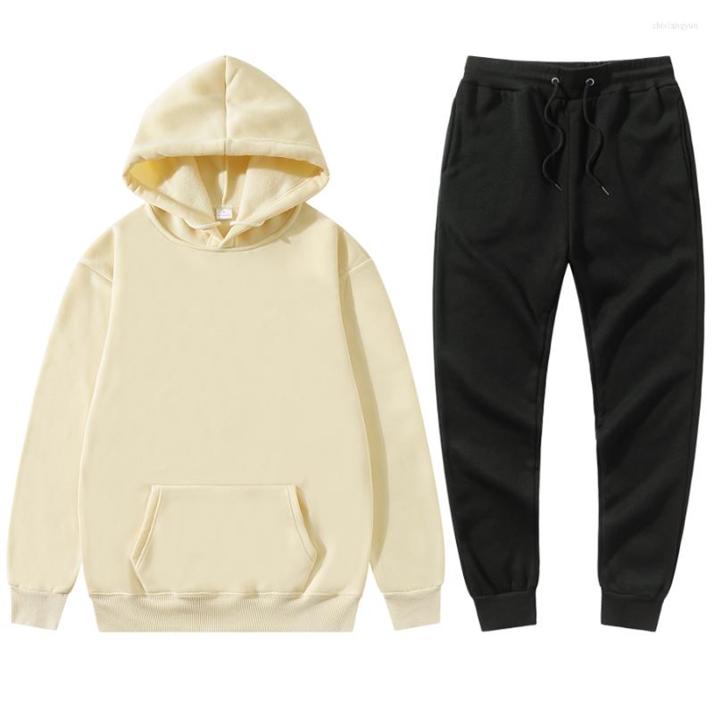 

Men' Tracksuits 2022 Jogger Brand Men' Pure Color Casual Suit Autumn Hoodie Pants Two-piece Sportswear Trendy Men, Black