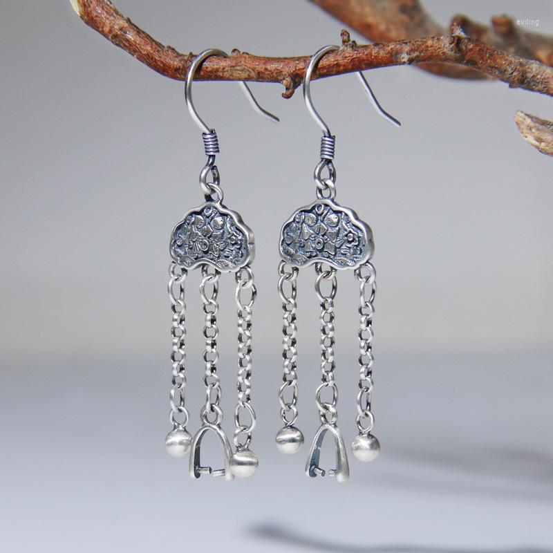 

Chains Vintage Thai Silver Tassel Earrings Chinese Classical Style Hanfu DIY Accessories Ethnic Ear Hook Women