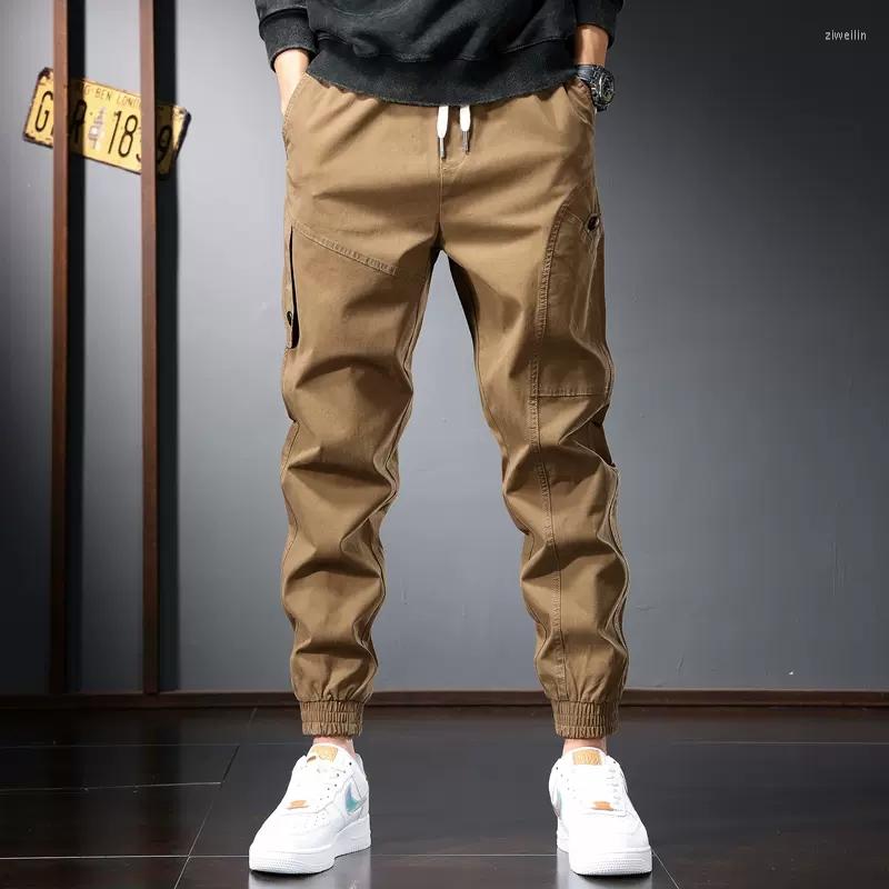 

Men's Pants Autumn Casual Baggy Pencil Men Streetwear Fashion Dark Khaki Cotton Elastic Waist Drawstring Trousers CP2115, Black